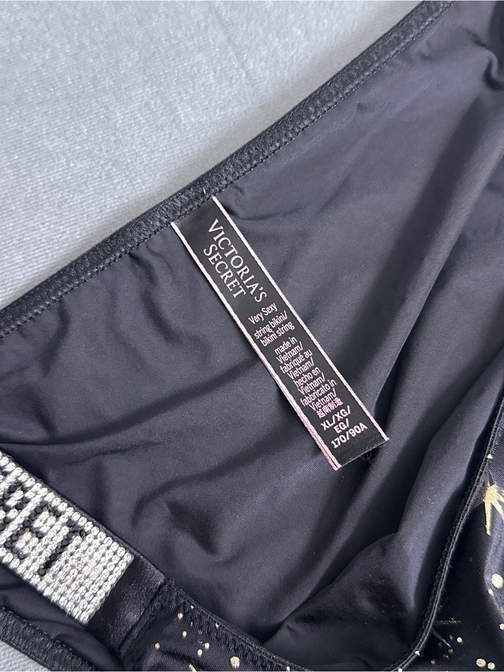 Victoria’s Secret Very Sexy Shine Strap String Bikini Panties Size XL Black Star - Picture 2 of 11